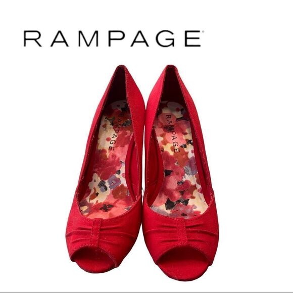 Rampage Women's Red Kayson Canvas Slip On Peep Toe Wedges Sandals 6 - Picture 3 of 6